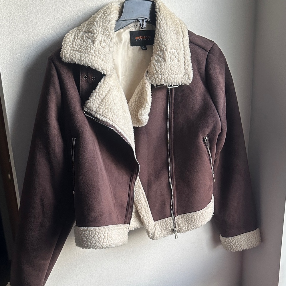 Bershka Brown Teddy Jacket with Cream Accents